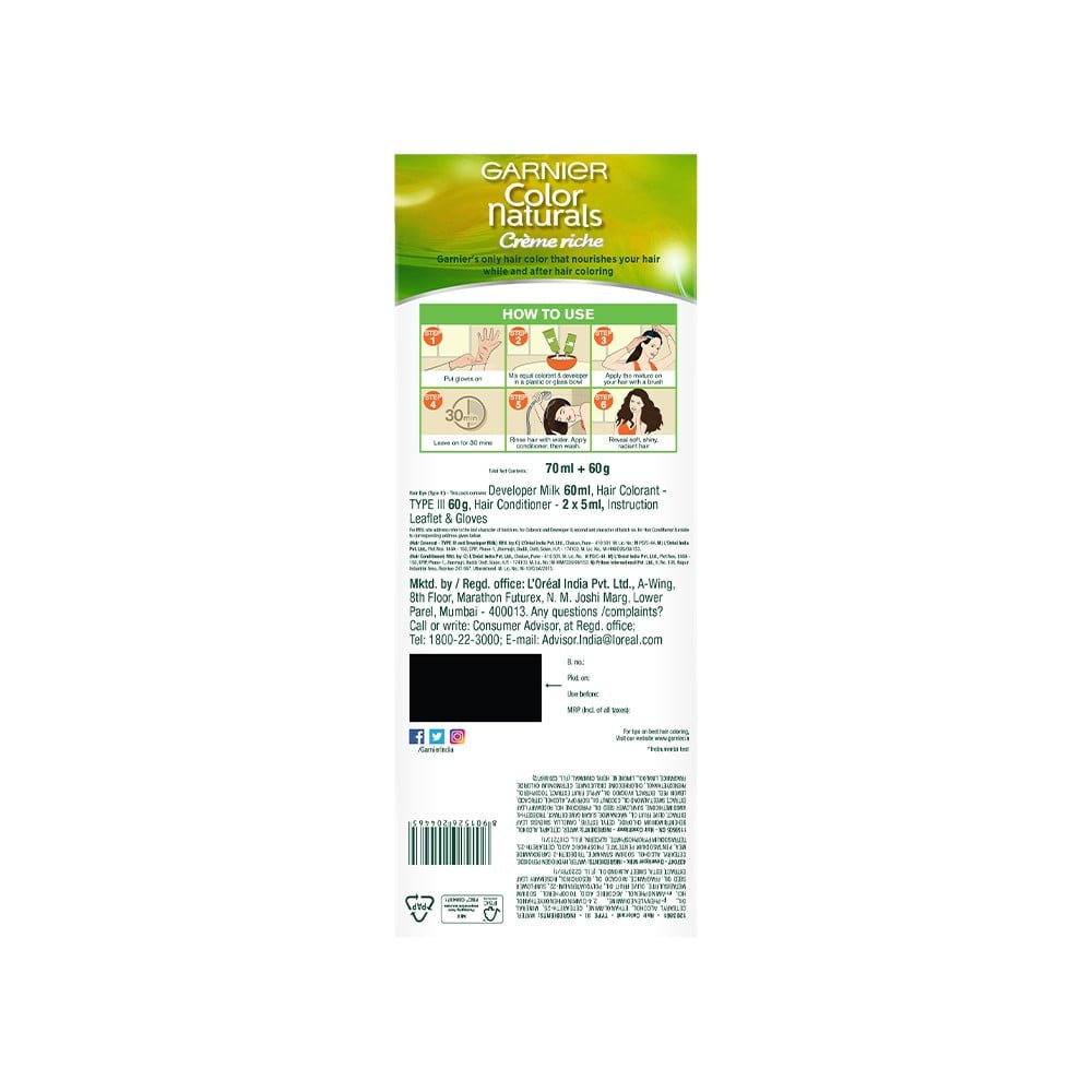Garnier Color Naturals Hair Colour 70 ml + 60 g (Darkest Brown)