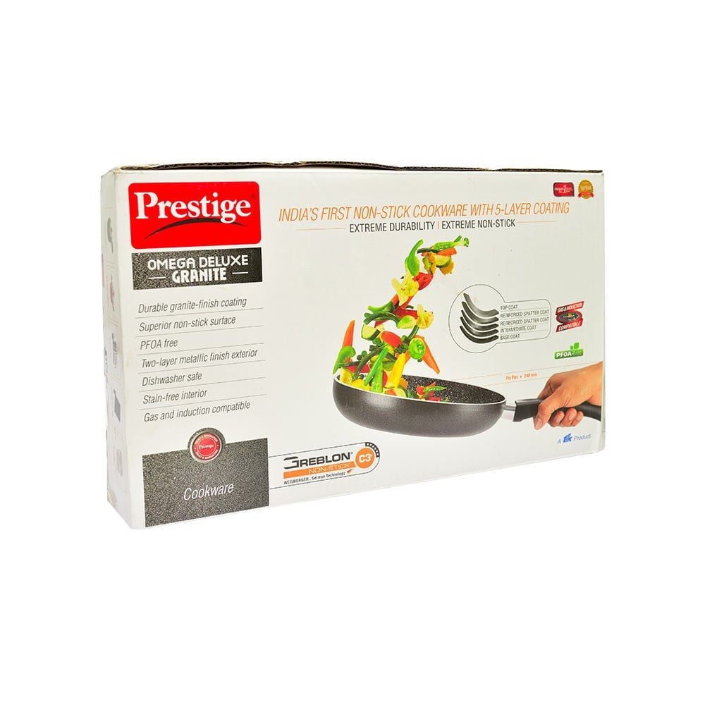 Prestige Omega Deluxe 36305 Omega Deluxe Granite Non-stick Round Base Fry Pan 24 cm, 1.7 L (Aluminium, 1.7 ltrs, Grey & Black) : 1 unit