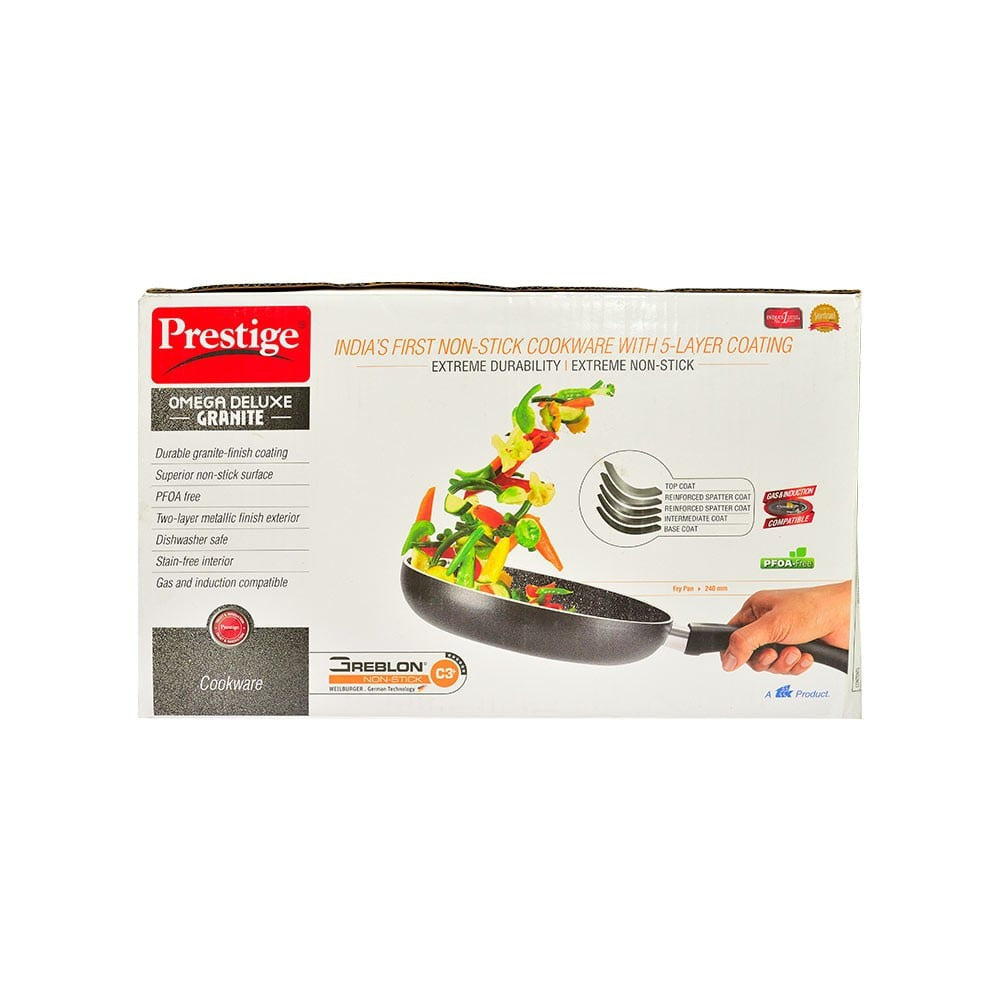 Prestige Omega Deluxe 36305 Omega Deluxe Granite Non-stick Round Base Fry Pan 24 cm, 1.7 L (Aluminium, 1.7 ltrs, Grey & Black) : 1 unit