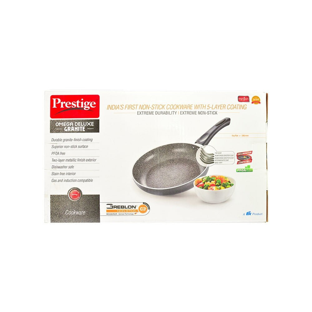 Prestige Omega Deluxe 36305 Omega Deluxe Granite Non-stick Round Base Fry Pan 24 cm, 1.7 L (Aluminium, 1.7 ltrs, Grey & Black) : 1 unit