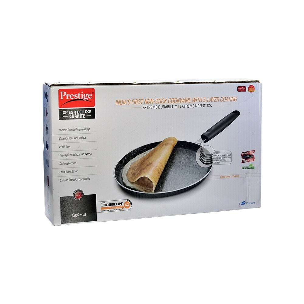 Prestige Omega Deluxe Omni 36301 Omega Deluxe Granite Non-stick Round Base Omni Tawa (Aluminium, 1.2 ltrs, Grey & Black) : 1 unit