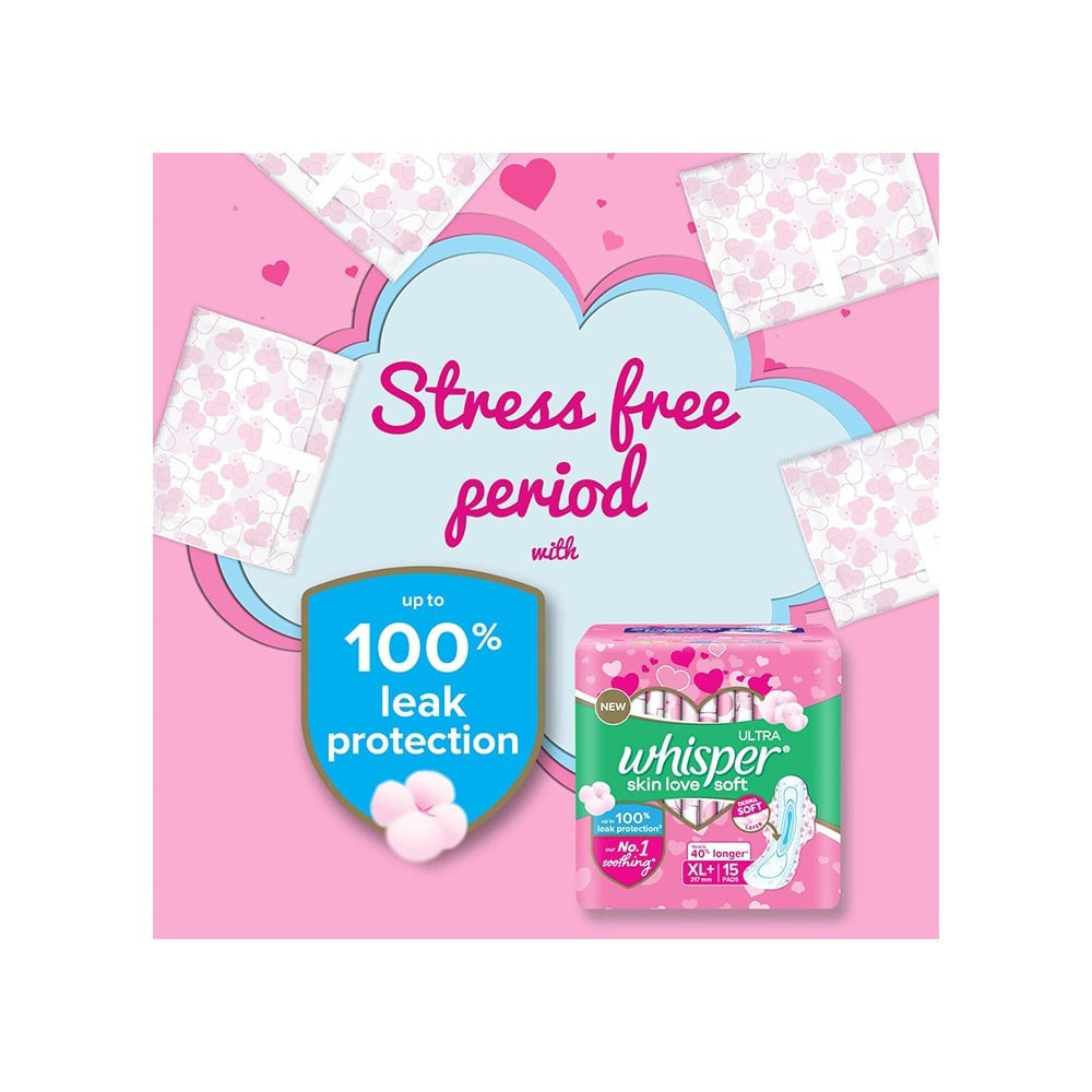 Whisper Ultra Skin Love Soft Sanitary Pads (XL+ Wings) : 15 pieces