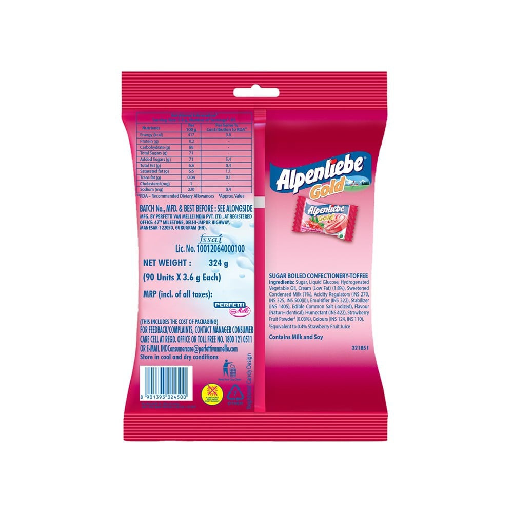 Alpenliebe Gold Cream Strawberry Toffee Pack (90 Pieces) : 342 g