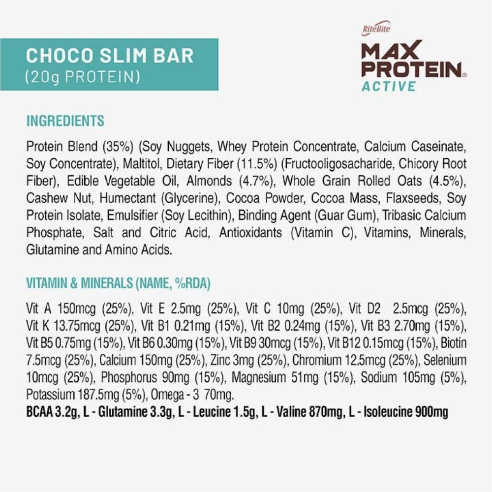 RiteBite Max Protein Active Choco Slim Nutrition Bar : 67 g