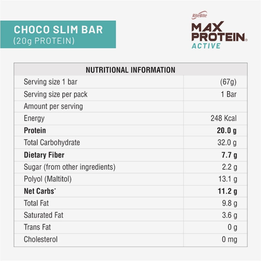 RiteBite Max Protein Active Choco Slim Nutrition Bar : 67 g