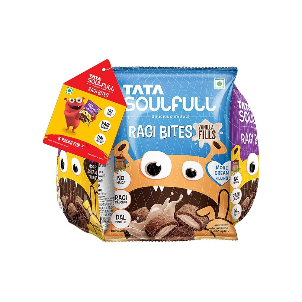 Tata Soulfull Ragi Bites Breakfast Cereal Combo pack (Choco Fills, Vanilla Fills & Strawberry Fills) : 5 x 28 g