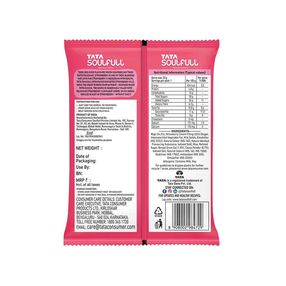 Tata Soulfull Ragi Bites Breakfast Cereal Combo pack (Choco Fills, Vanilla Fills & Strawberry Fills) : 5 x 28 g