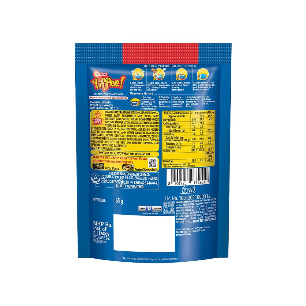 Yippee Instant Pasta Treat - Cheese - Pack of 2 : 2 x 65 g