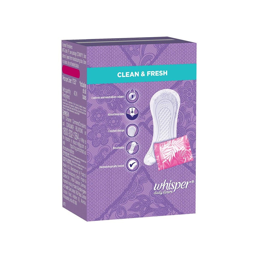 Whisper Daily Liners Clean & Fresh Panty Liners : 40 pieces