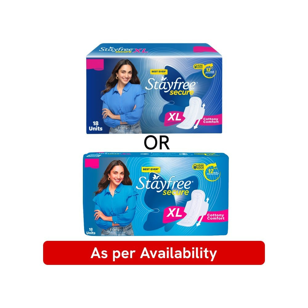 Stayfree Secure Cottony Soft Sanitary Pads (Extra Large Wings) - Pack of 2 : 2 x 1 pack (18 pieces)