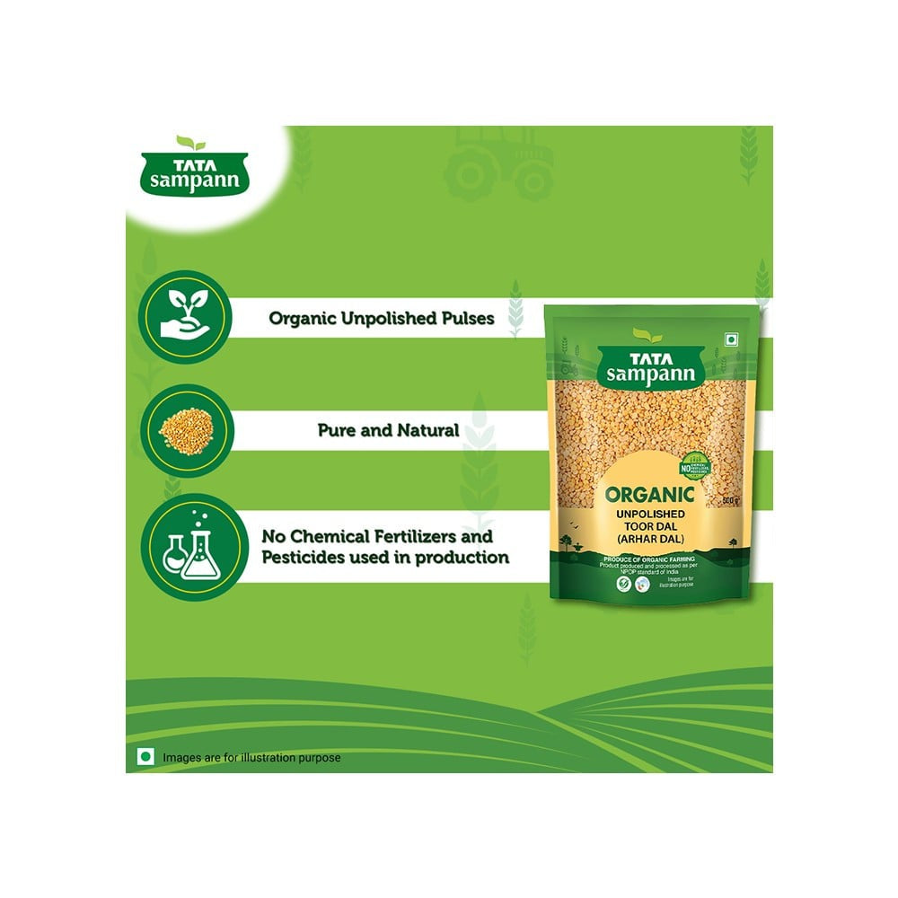 Tata Sampann Organic Arhar Dal Unpolished : 500 g