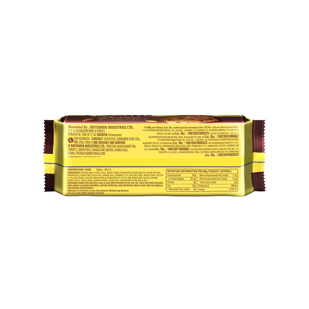 Britannia Nut & Raisin Romance Slice Cake - Pack of 2 : 2 x 140 g