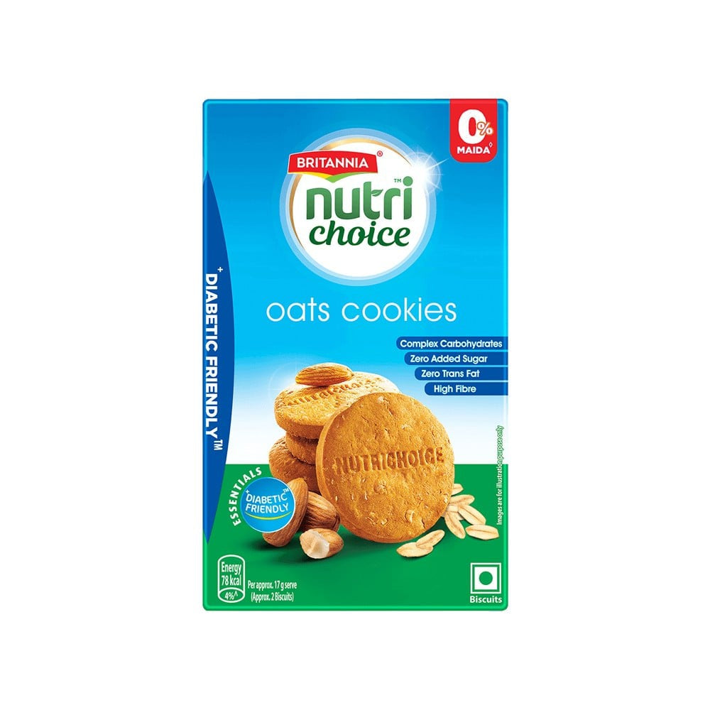 Britannia NutriChoice Oats Cookies with Zero Added Sugar (Diabetic Friendly) - Pack of 2 : 2 x 150 g