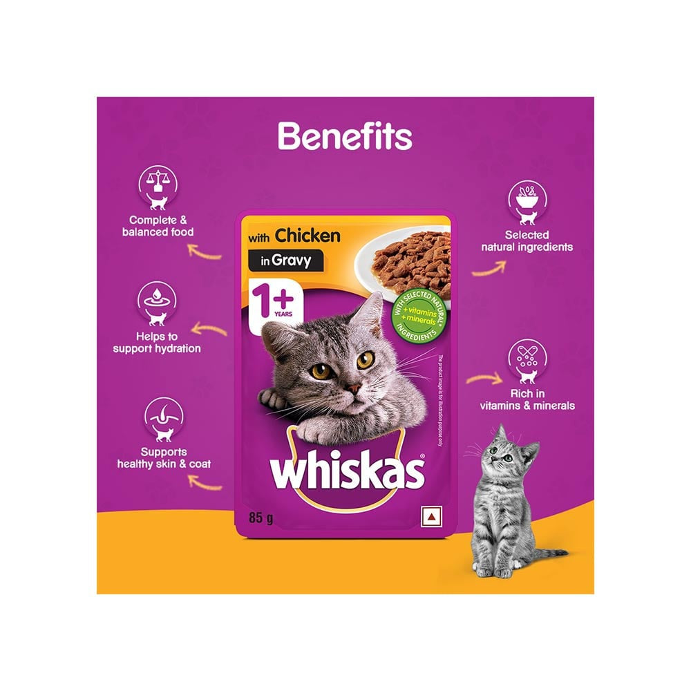 Whiskas Adult Wet Cat Food -Chicken in Gravy (1+ Years) - Pack of 5 : 5 x 80 g
