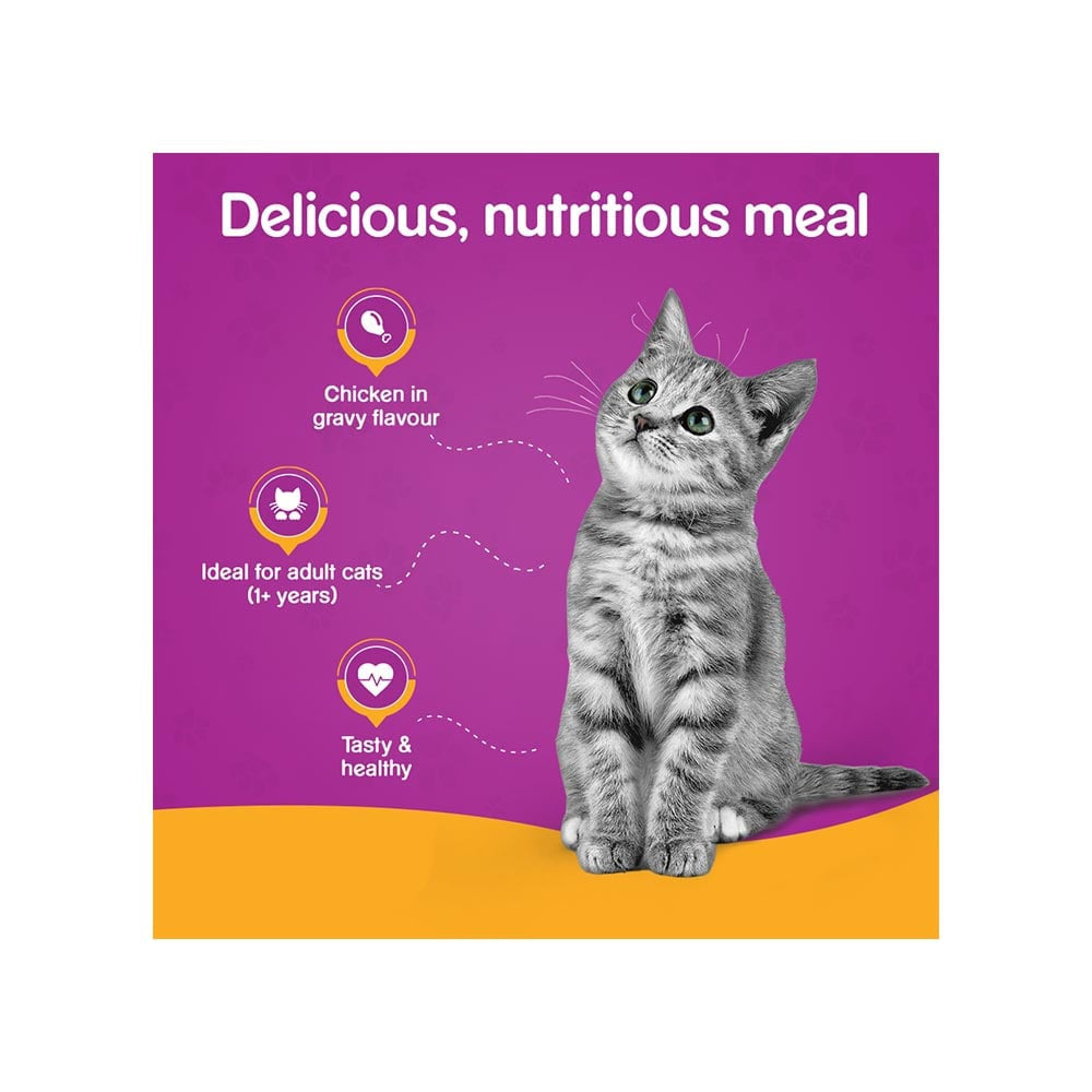 Whiskas Adult Wet Cat Food -Chicken in Gravy (1+ Years) - Pack of 5 : 5 x 80 g