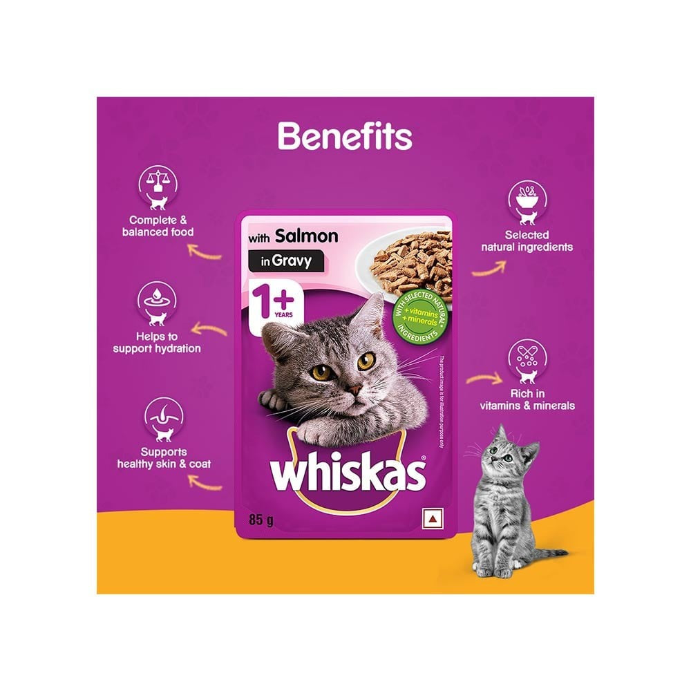 Whiskas Adult Wet Cat Food -Salmon in Gravy (1+ Years) - Pack of 5 : 5 x 80 g