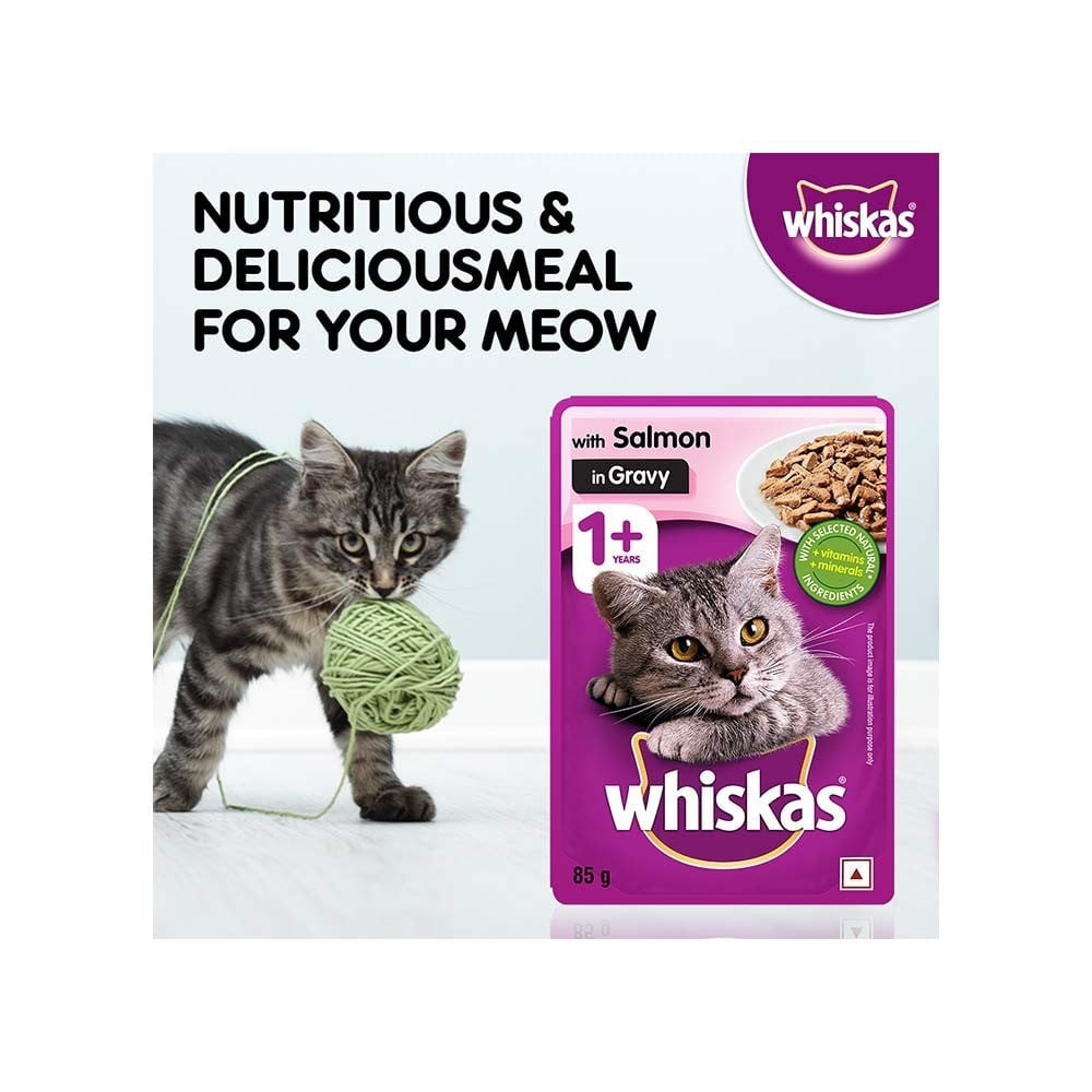 Whiskas Adult Wet Cat Food -Salmon in Gravy (1+ Years) - Pack of 5 : 5 x 80 g