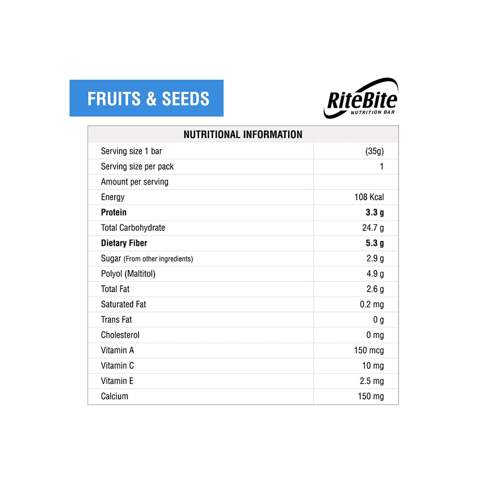 RiteBite Fruits & Seeds Nutrition Bar - Pack of 2 : 2 x 35 g