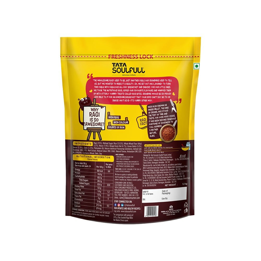 Tata Soulfull Ragi Bites Choco 7 Grains Kids Breakfast Cereal (No Maida) : 1.2 kg