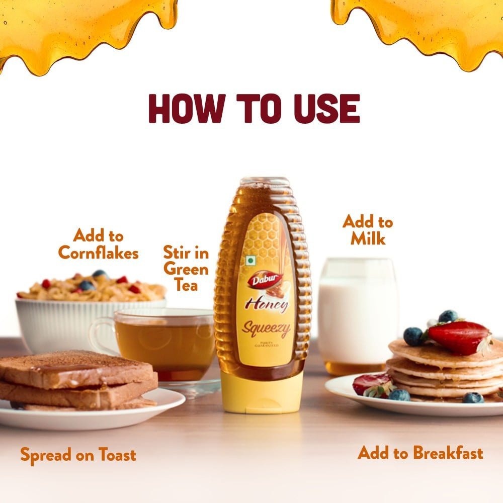 Dabur Honey Squeezy, 100% Pure World's No.1 Honey - Buy 1 Get 1 Free : 2 x 225 g