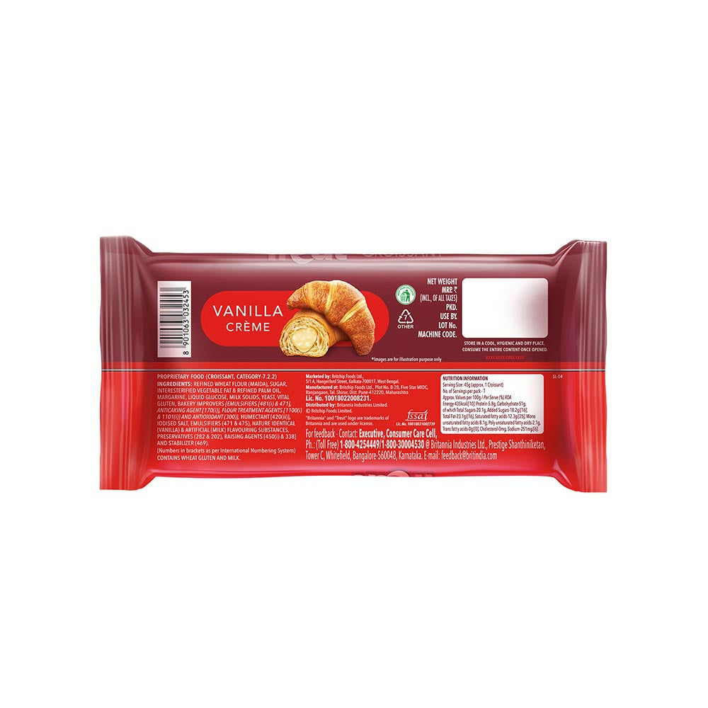 Britannia Treat Croissant with Vanilla Creme Filling - Pack of 2 : 2 x 45 g