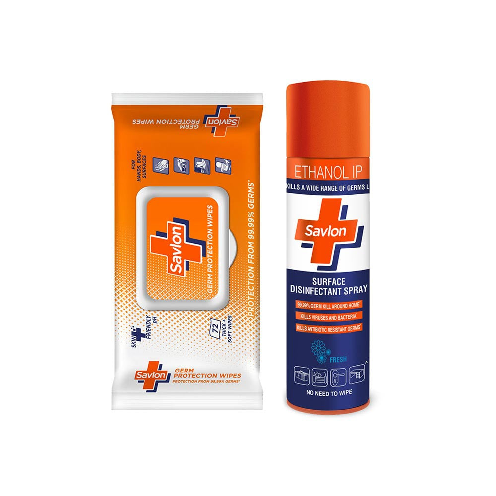 Savlon Germ Protection Multipurpose Wipes + Surface Disinfectant Spray Combo : 72 units + 170 g