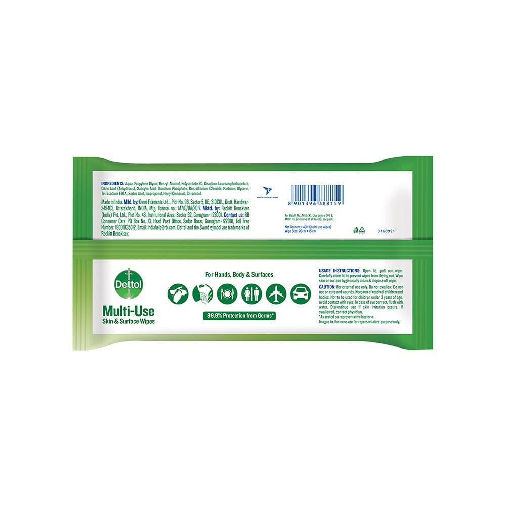 Dettol Original Multi-Use Skin & Surface Wet Wipes : 40 pcs