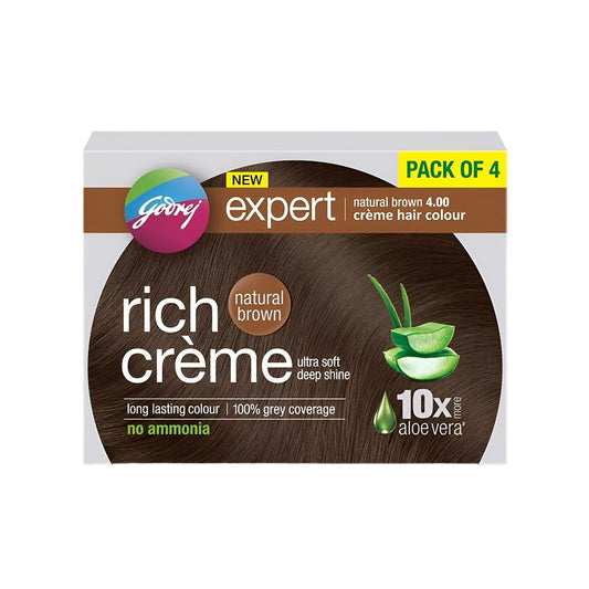 Godrej Expert Rich Hair Colour for Women & Men (Natural Brown) : 4 x (20 g + 20 ml)