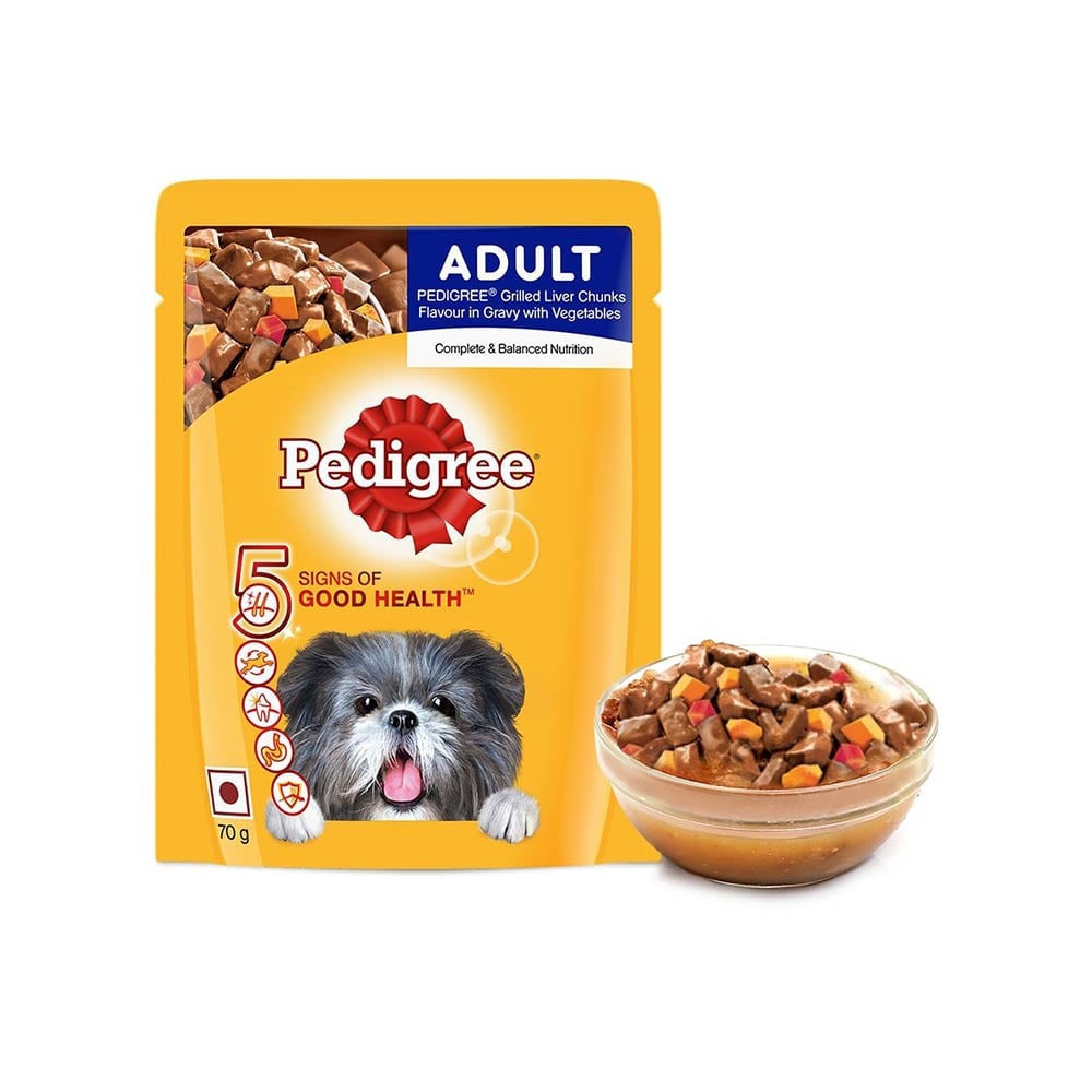 Pedigree Adult Dog Wet Food -Grilled Liver Chunks Flavour in Gravy with Vegetables : 70 g