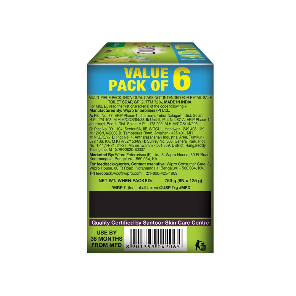 Santoor Fresh Skin Aloe Vera & Lime Soap - Pack of 6 : 6 x 125 g