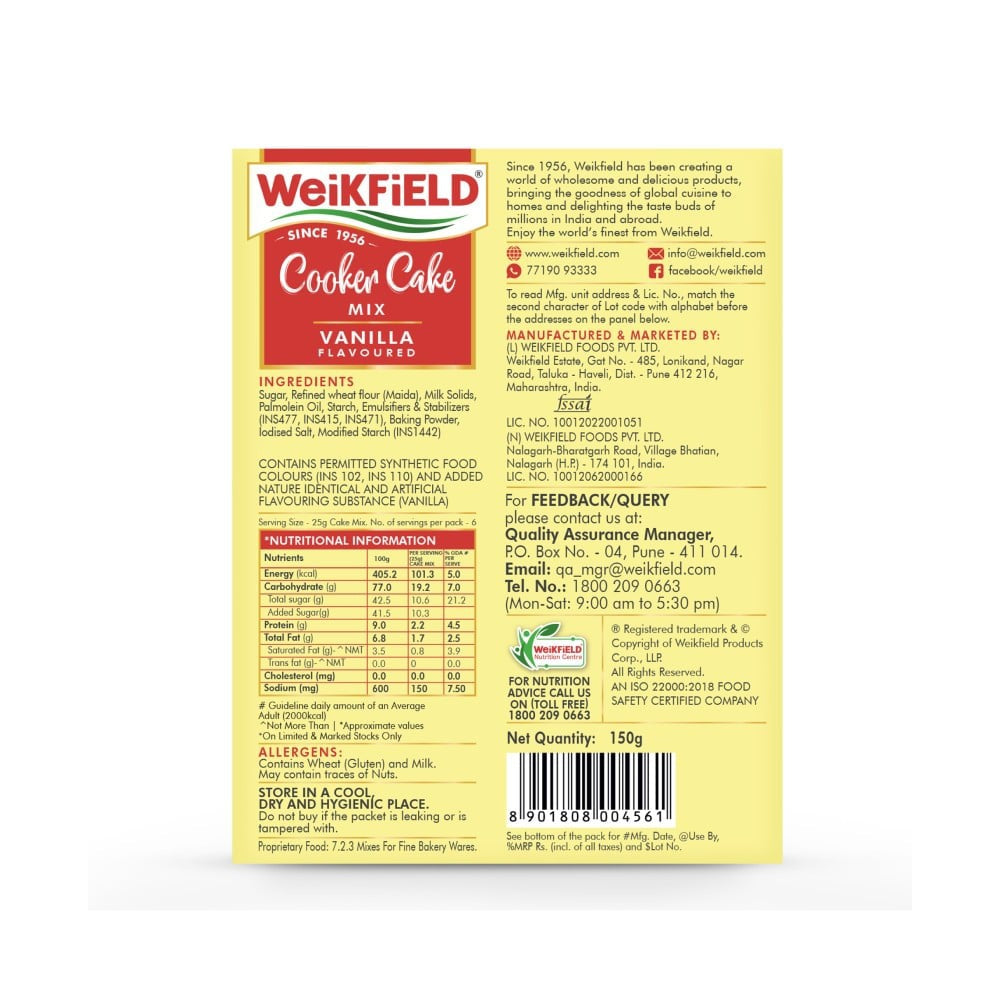 Weikfield Cooker Cake Mix Vanilla Flavour : 150 g