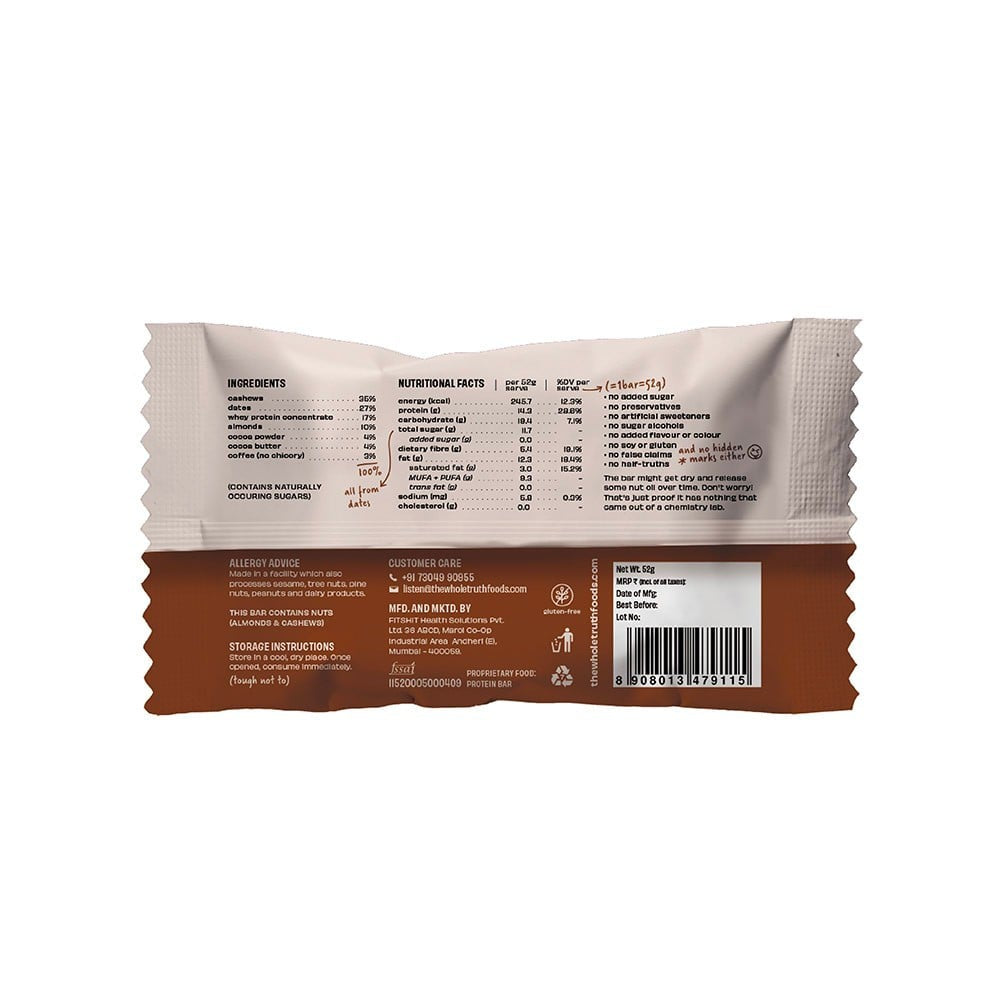 The Whole Truth Coffee Cocoa Protein Bar : 52 g