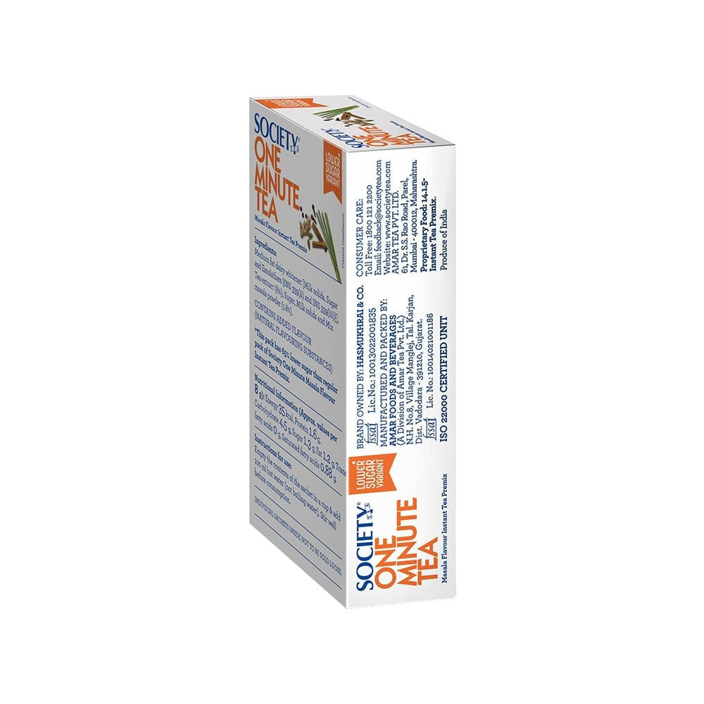Society Low Sugar Masala Flavour One Minute Instant Tea Premix : 5 x 8 g