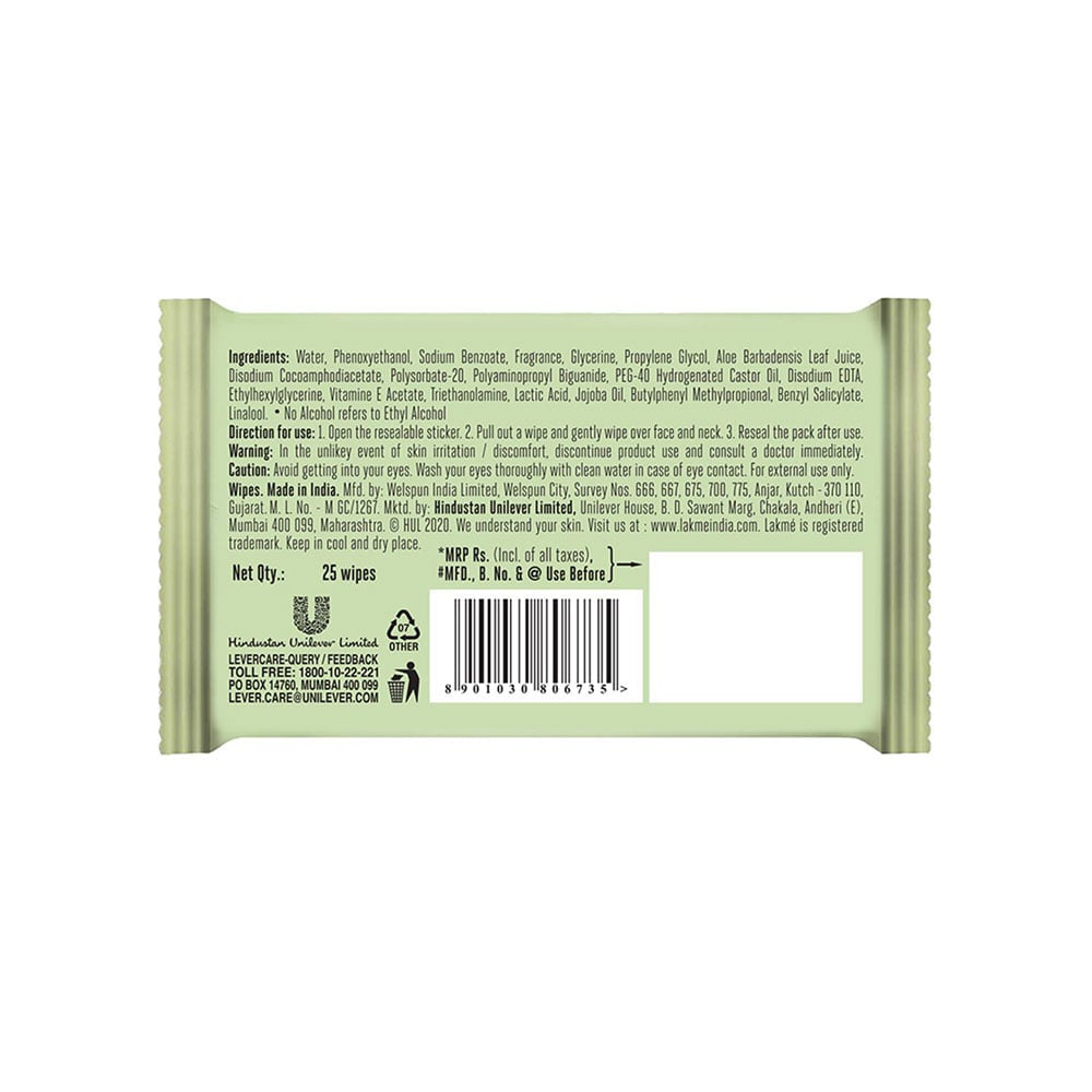 Lakme 9To5 Naturale Aloe Cleansing Face Wipes : 25 pcs