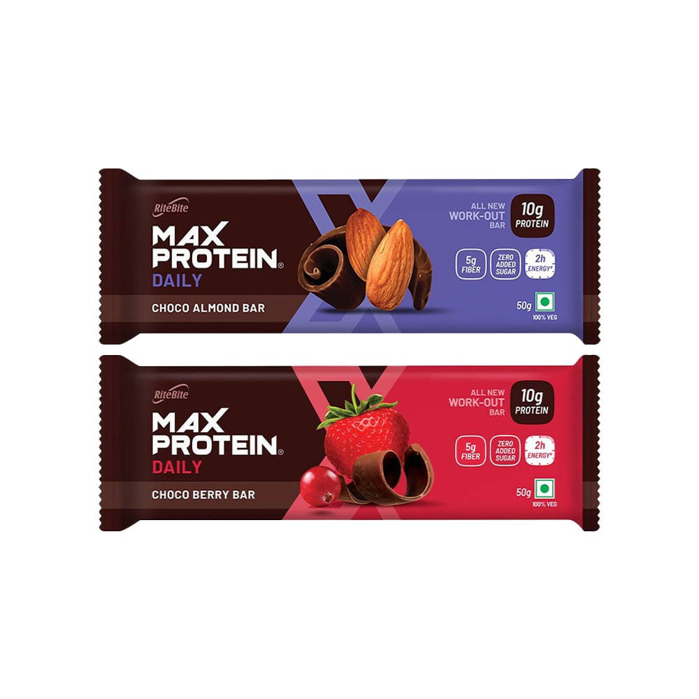 RiteBite Max Protein Daily Choco Almond Protein Bar + RiteBite Max Protein Daily Choco Berry Protein Bar Combo : 50 g + 50 g