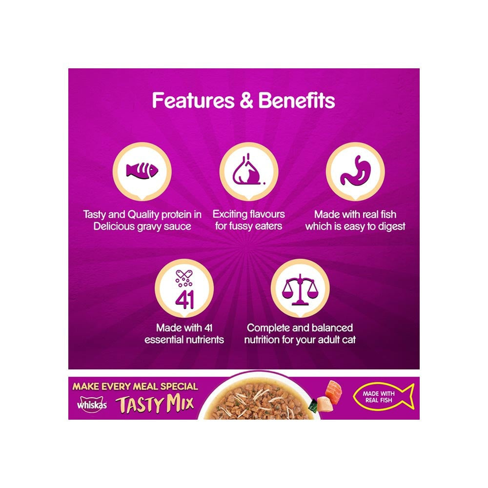 Whiskas Tasty Mix Wet Cat Food (Chicken With Salmon Wakame Seaweed in Gravy) : 70 g