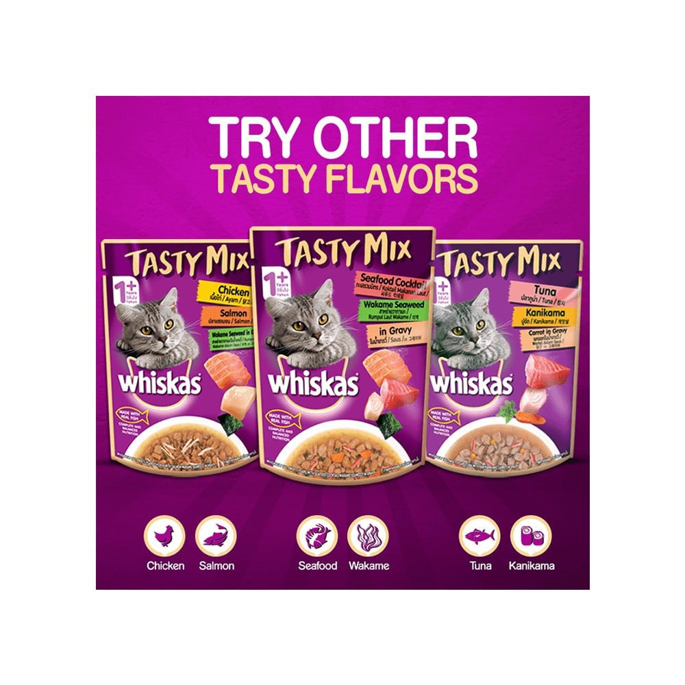 Whiskas Tasty Mix Wet Cat Food (Chicken With Salmon Wakame Seaweed in Gravy) : 70 g