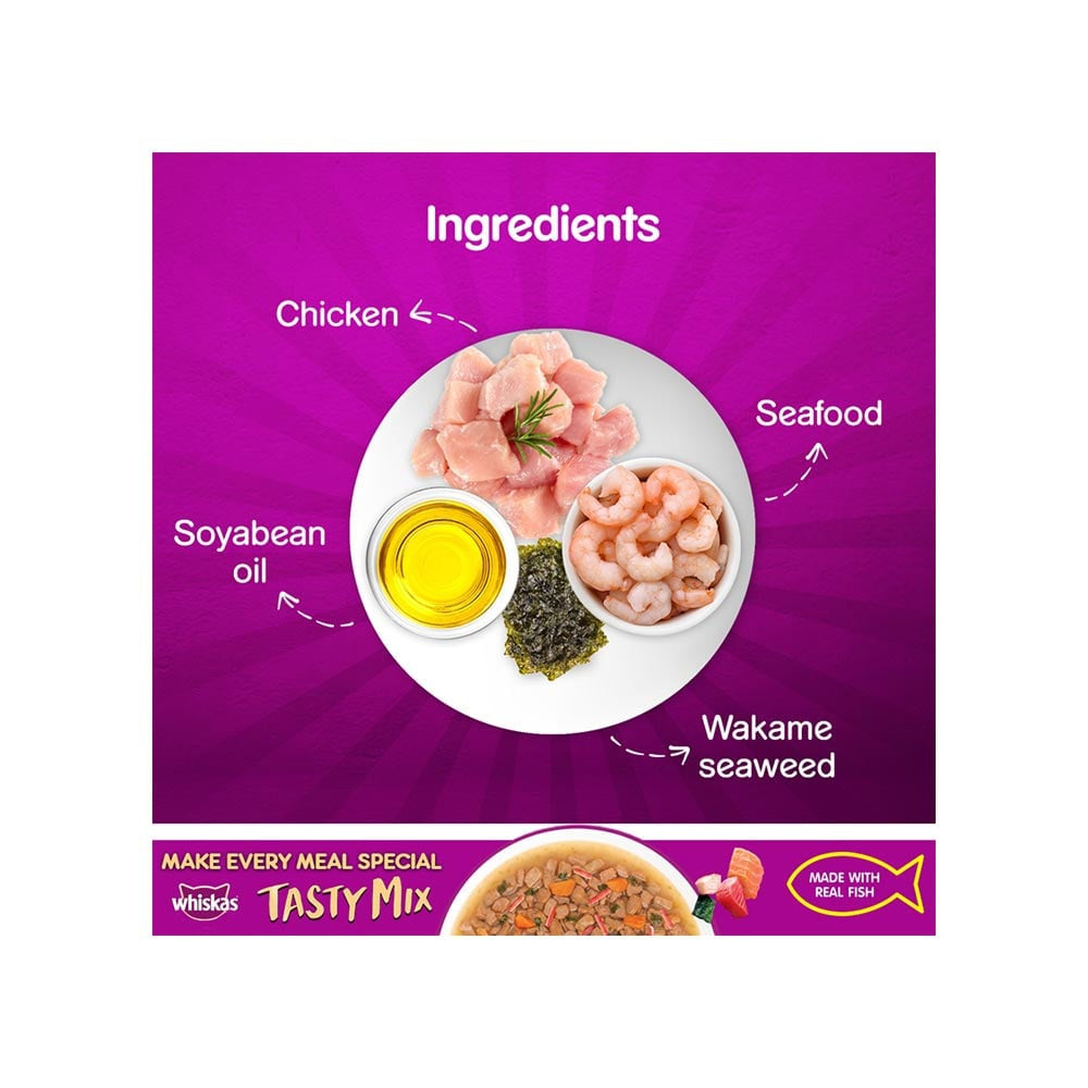 Whiskas Tasty Mix Wet Cat Food (Seafood Cocktail Wakame Seaweed in Gravy) : 70 g