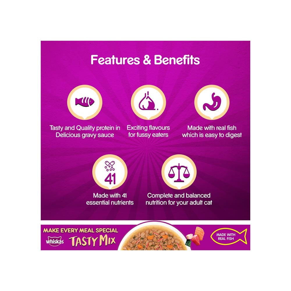 Whiskas Tasty Mix Wet Cat Food (Seafood Cocktail Wakame Seaweed in Gravy) : 70 g