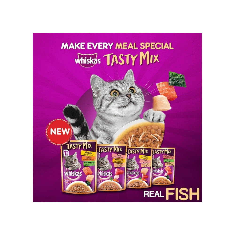 Whiskas Tasty Mix Wet Cat Food (Seafood Cocktail Wakame Seaweed in Gravy) : 70 g