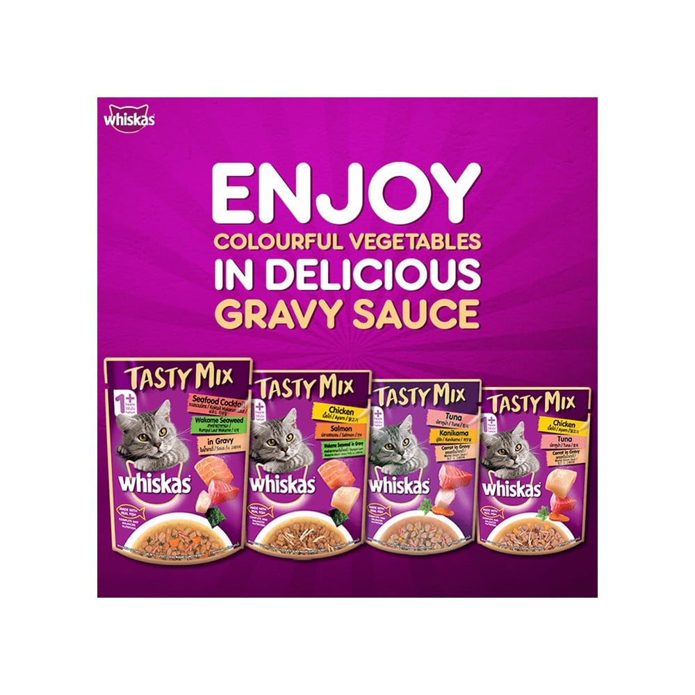 Whiskas Tasty Mix Wet Cat Food (Seafood Cocktail Wakame Seaweed in Gravy) : 70 g