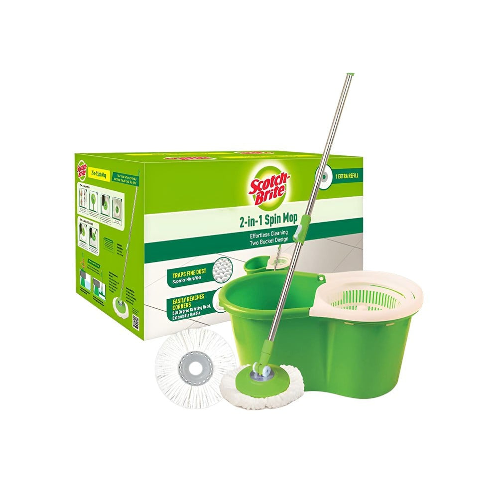 Scotch Brite 2-in-1 Bucket Spin Mop with extra refill (Plastic) : 1 piece