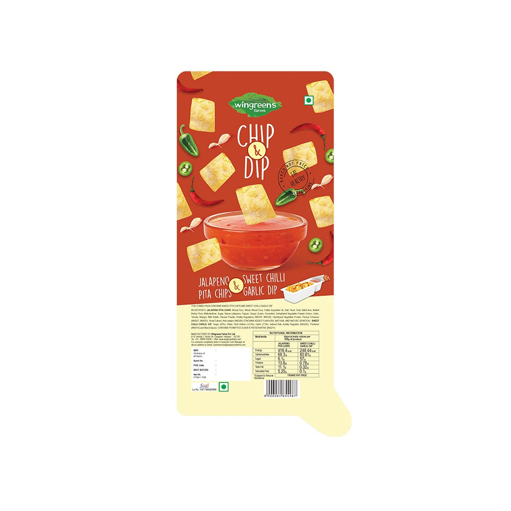 Wingreens Farms Jalapeno Pita Chips With Sweet Chilli Garlic Dip - Pack of 2 : 2 x 70 g