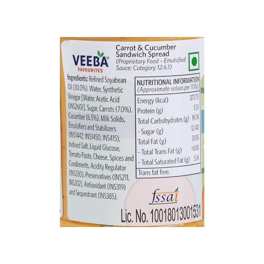 Veeba Carrot & Cucumber Sandwich Spread - Pack of 2 : 2 x 250 g