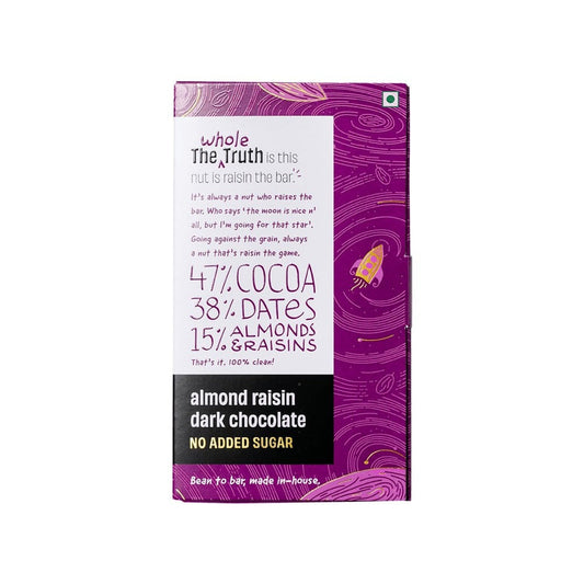 The Whole Truth Almond Raisin Dark Chocolate Bar (Cocoa 47%, Dates 38%, Almonds & Raisins 15%) : 80 g