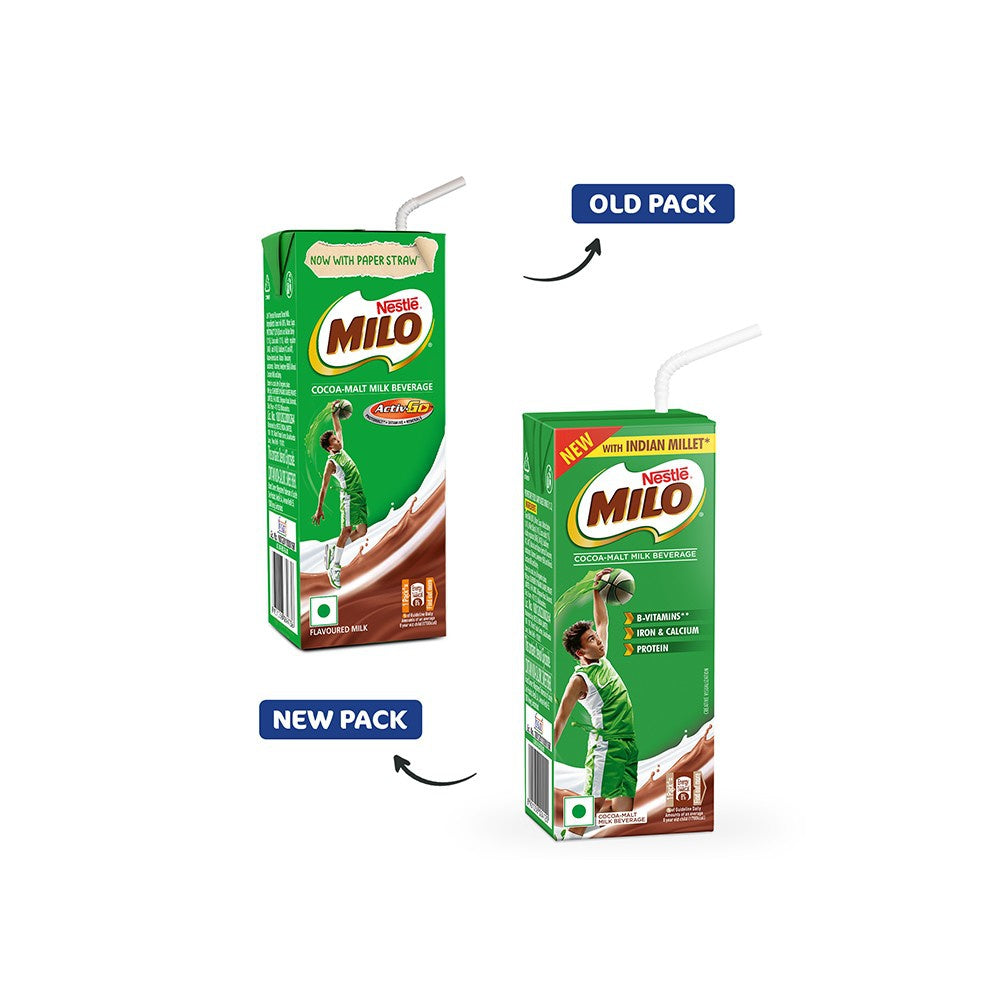 Nestle Milo RTD Malt Drink with Millets (Chocolate) - Pack of 2 : 2 x 180 ml