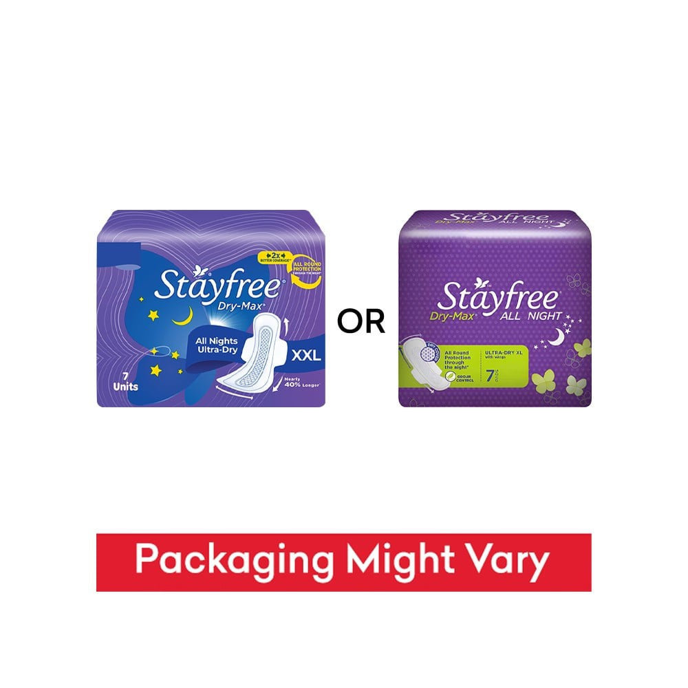 Stayfree Dry Max All Night Sanitary Pads (Extra Large Wings) - Pack of 2 : 2 x 7 units