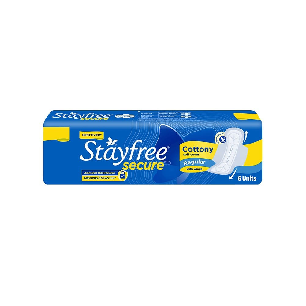 Stayfree Secure Cottony Soft Sanitary Pads (Regular Wings) - Pack of 2 : 2 x 1 pack (6 pieces)