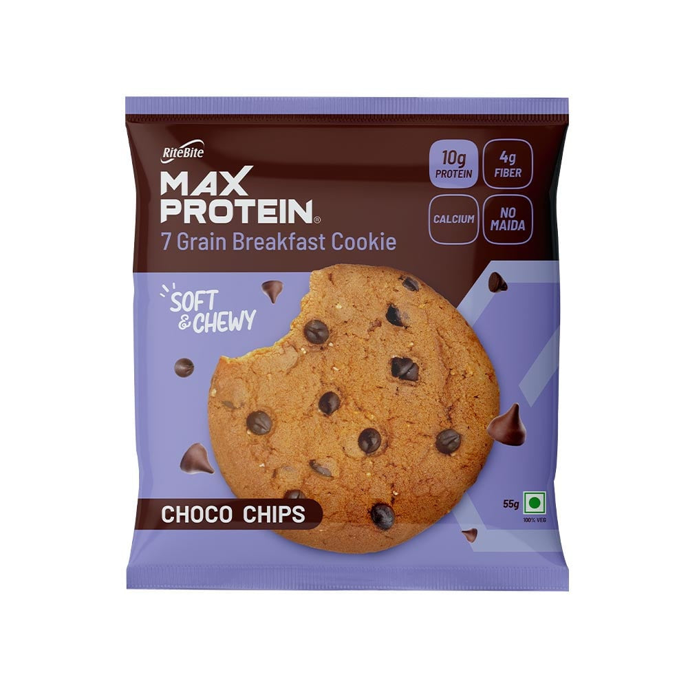 RiteBite Max Protein Choco Chips Cookies - Pack of 3 : 3 x 55 g