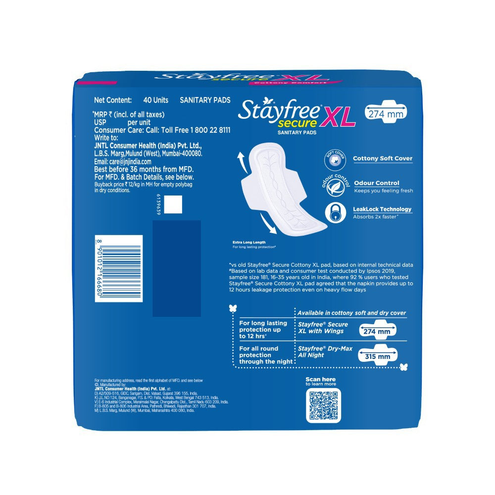 Stayfree Secure Cottony Comfort Sanitary Pads - Pack of 2 : 2 x 1 pack (40 pieces)